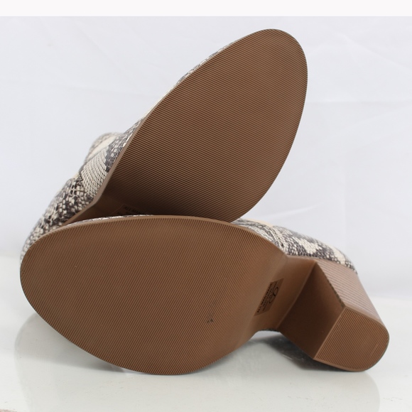 Cream Snake Skin Pu Elastic Stacked Heel Ankle - Picture 6 of 7